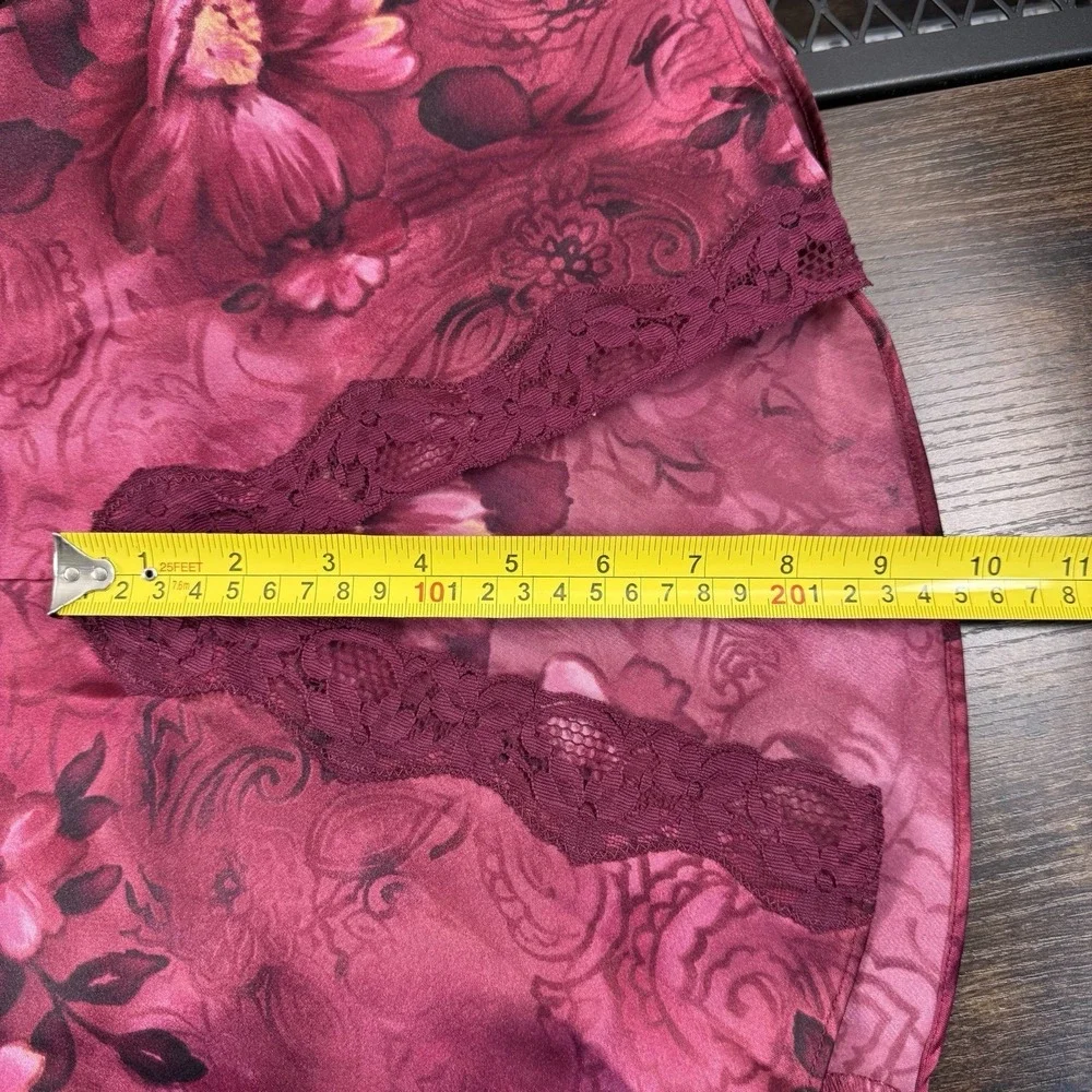 VTG Expressions Floral Satin Camisole Top Lace Trim Y2K Lingerie Pink M Slip - Picture 12 of 13